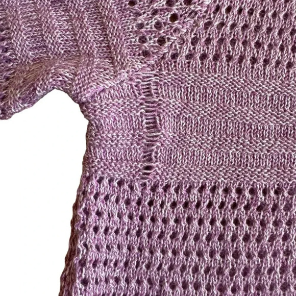 New York & Co Purple Sweater Open Knit Crochet Crew Neck 3/4 Sleeve Pullover M - Picture 7 of 7